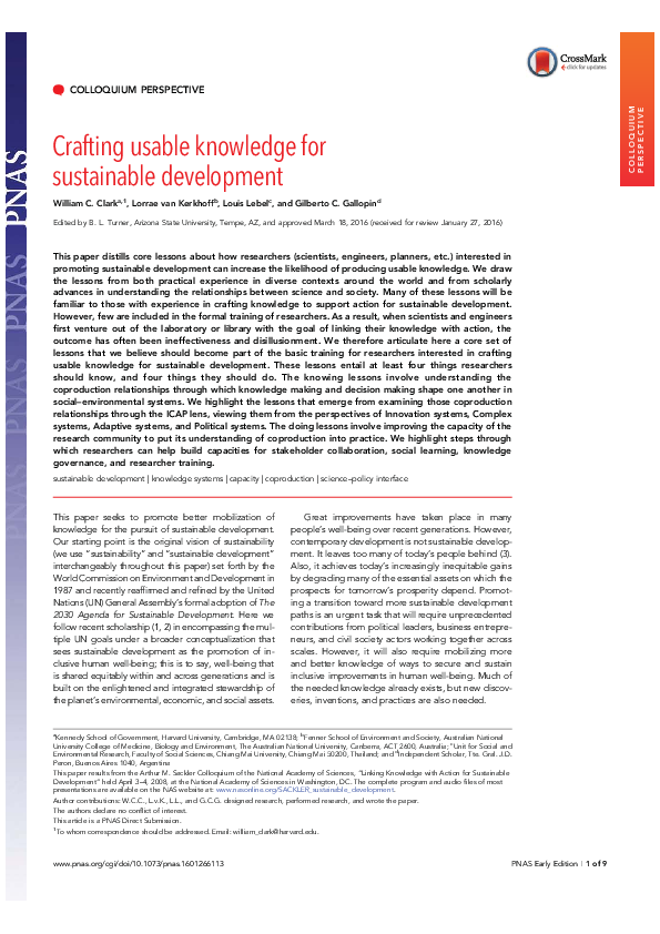 (PDF) Crafting usable knowledge for sustainable development