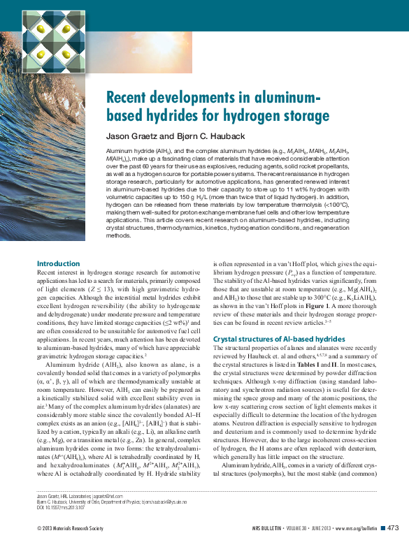 (PDF) Recent developments in aluminum-based hydrides for hydrogen storage