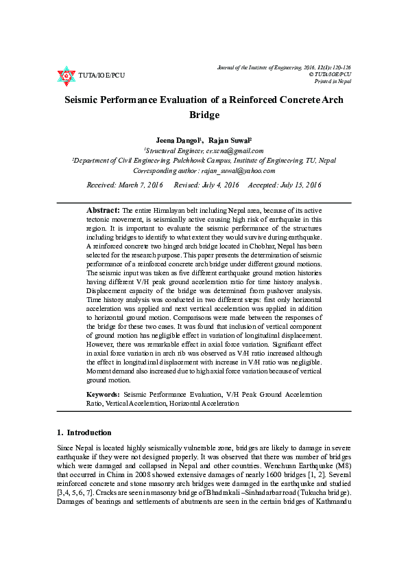 (PDF) Seismic Performance Evaluation of a Reinforced Concrete Arch Bridge