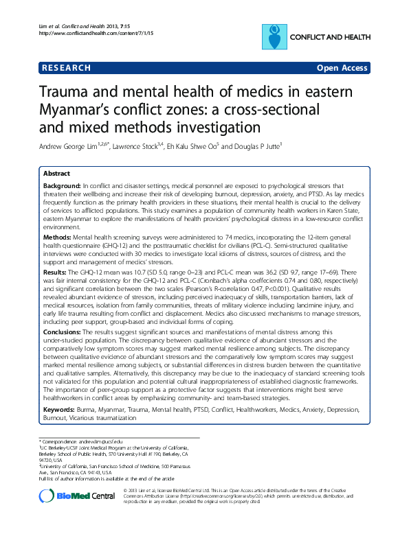 (PDF) Trauma and mental health of medics in eastern Myanmar’s conflict ...