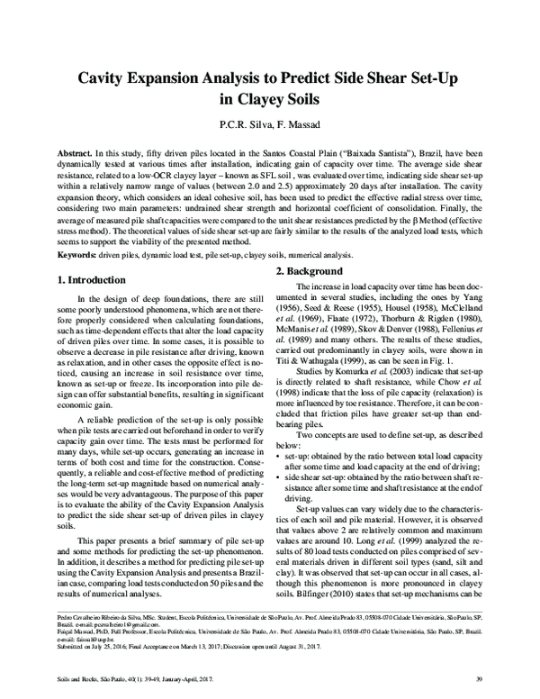 (PDF) Cavity Expansion Analysis to Predict Side Shear Set-Up in Clayey ...