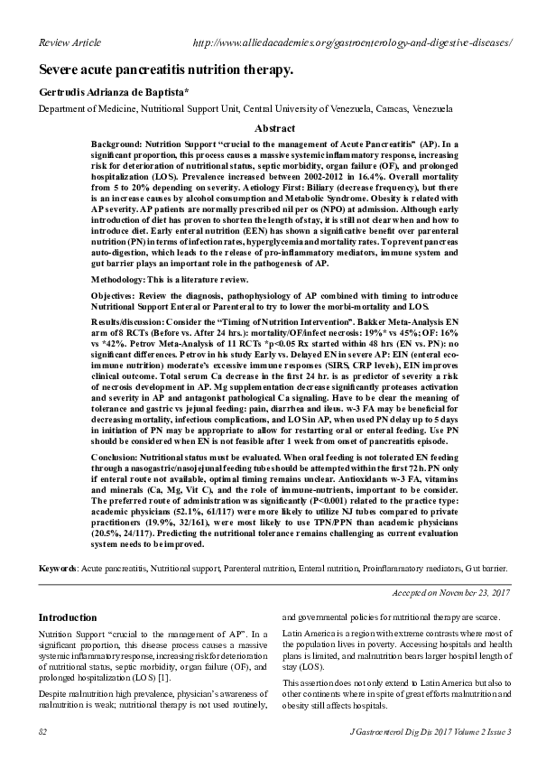 (PDF) Severe acute pancreatitis nutrition therapy