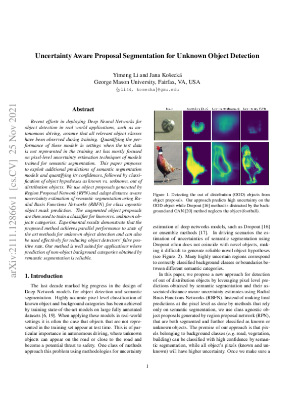 (PDF) Uncertainty Aware Proposal Segmentation for Unknown Object Detection