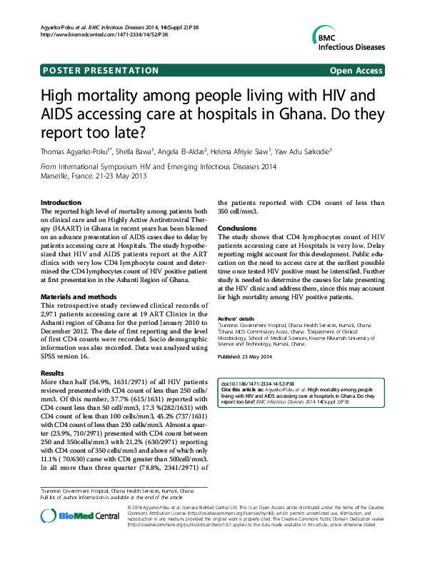 (PDF) High mortality among people living with HIV and AIDS accessing ...