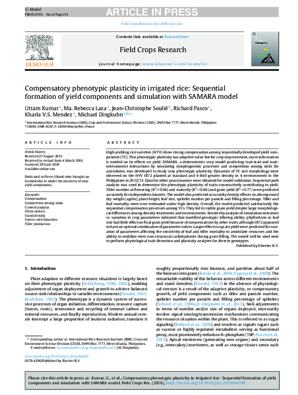 (PDF) Compensatory phenotypic plasticity in irrigated rice: Sequential ...