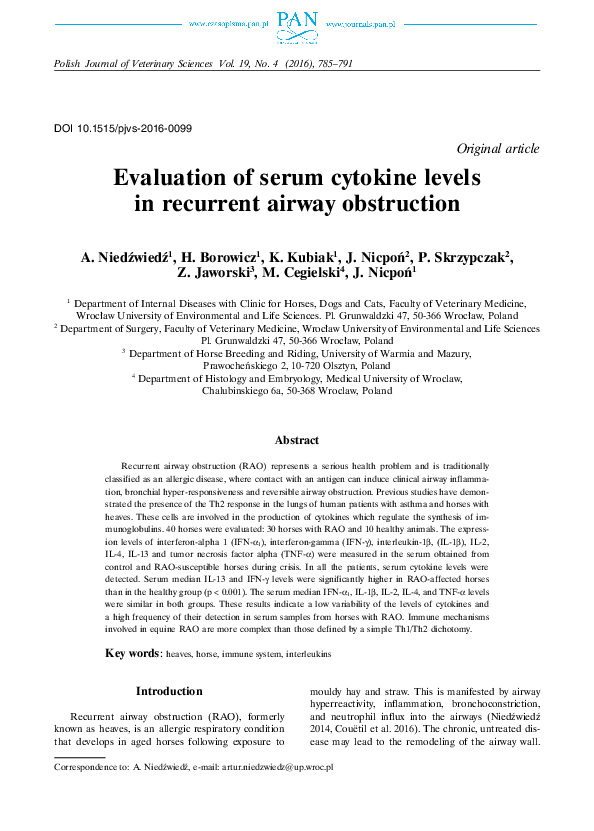 (PDF) Evaluation of serum cytokine levels in recurrent airway obstruction