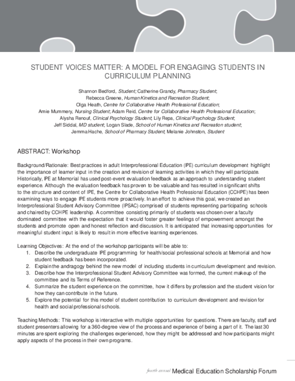 (PDF) Student voices matter: a model for engaging students in ...