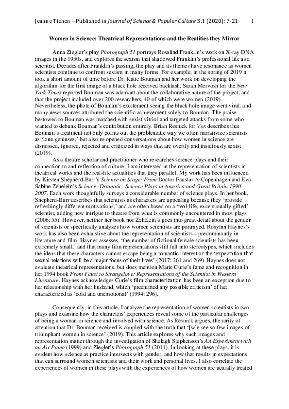 (PDF) Women in Science: Theatrical Representations and the Realities ...