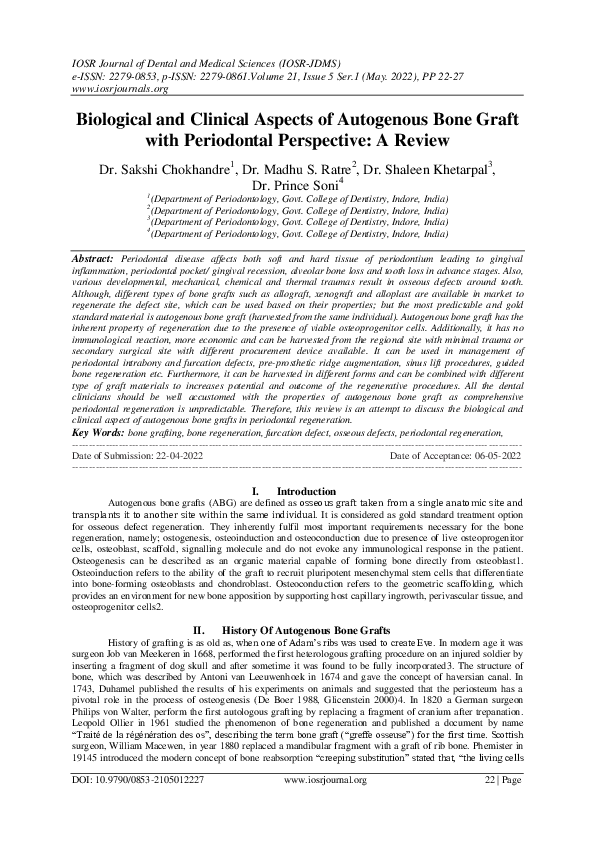 (PDF) Biological and Clinical Aspects of Autogenous Bone Graft with ...