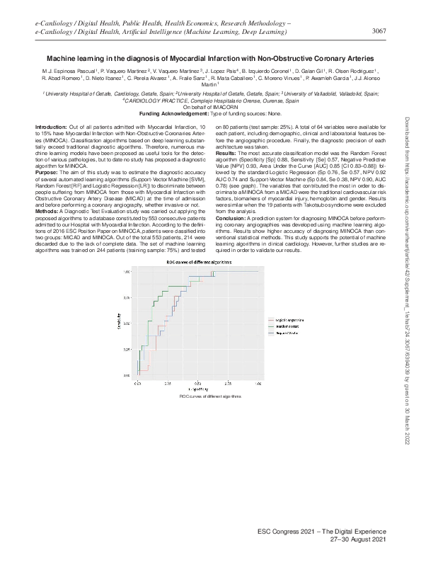 (PDF) Machine learning in the diagnosis of Myocardial Infarction with ...