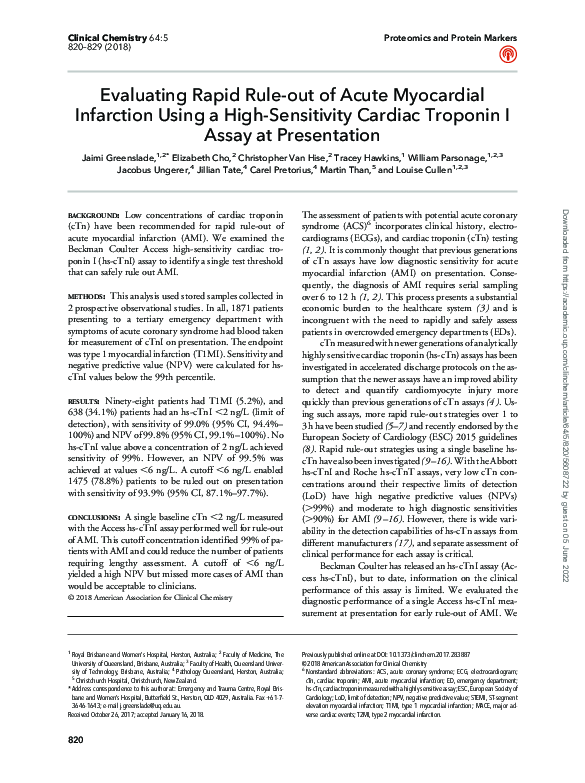 (PDF) Evaluating Rapid Rule-out of Acute Myocardial Infarction Using a ...