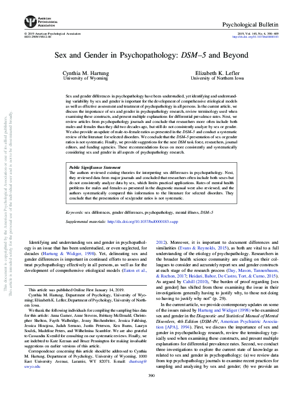 (PDF) Sex and gender in psychopathology: DSM–5 and beyond