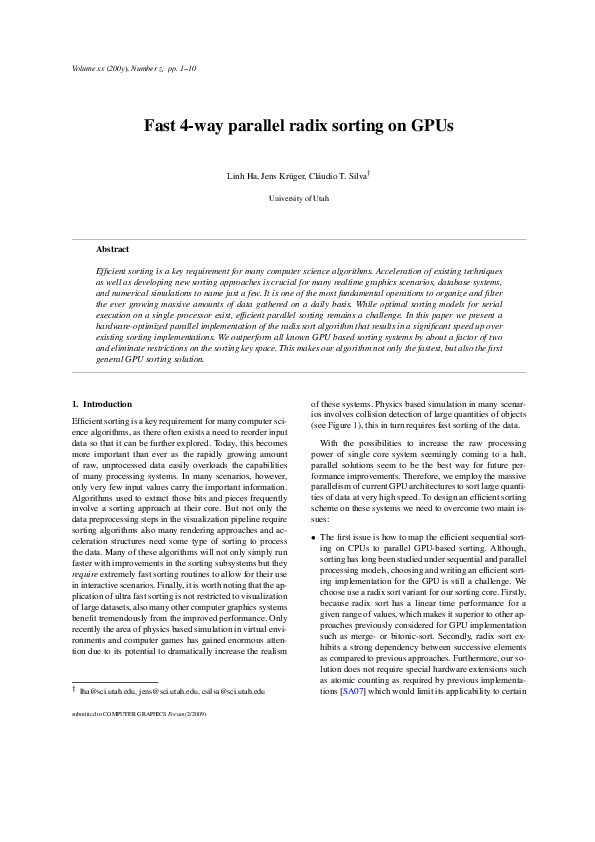 (PDF) Fast 4-way parallel radix sorting on GPUs