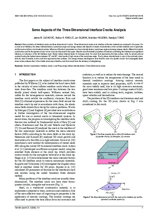 (PDF) Some Aspects of the Three-Dimensional Interface Cracks Analysis