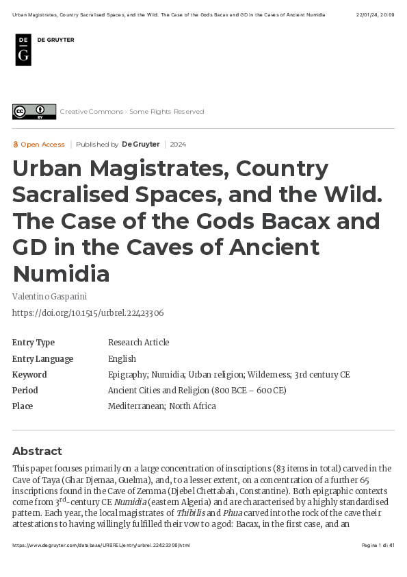 (PDF) V. Gasparini, "Urban Magistrates, Country Sacralised Spaces, and