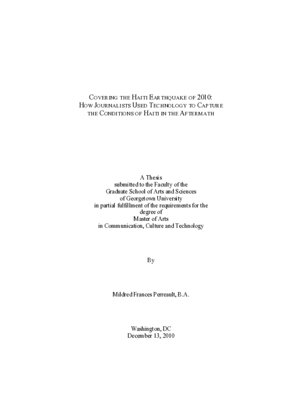 Covering the Haiti earthquake of 2010: How journalists used technology to capture the conditions of Haiti in the aftermath
