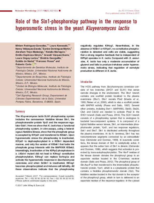 (PDF) Role of the Sln1-phosphorelay pathway in the response to ...