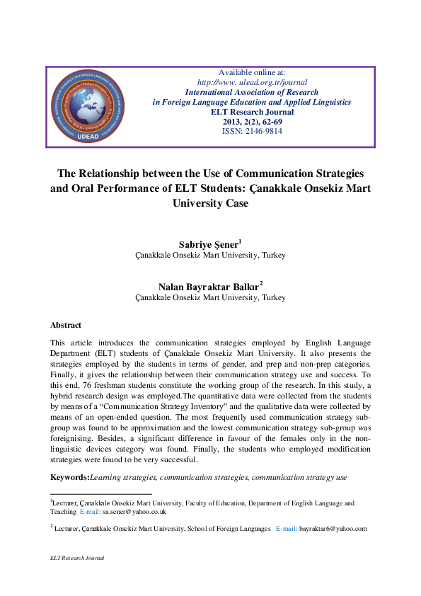 (PDF) The Relationship between the Use of Communication Strategies and ...