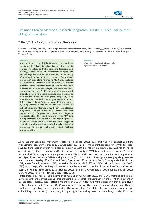 (PDF) Evaluating Mixed Methods Research Integration Quality in Three ...
