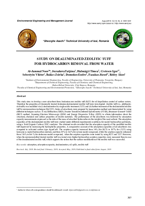 Pdf Study On Dealuminated Zeolitic Tuff For Hydrocarbon Removal From