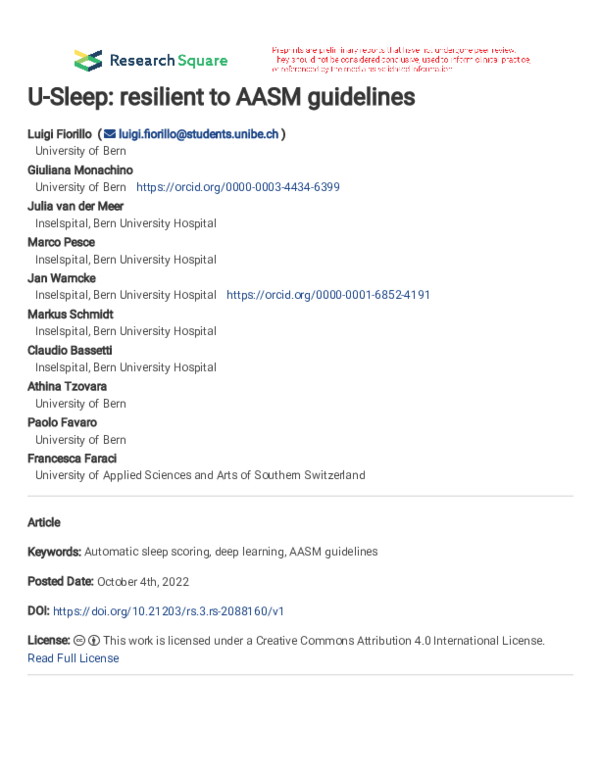 (PDF) U-Sleep: resilient to AASM guidelines