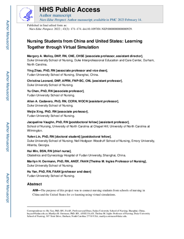 (PDF) Nursing Students From China and the United States: Learning ...