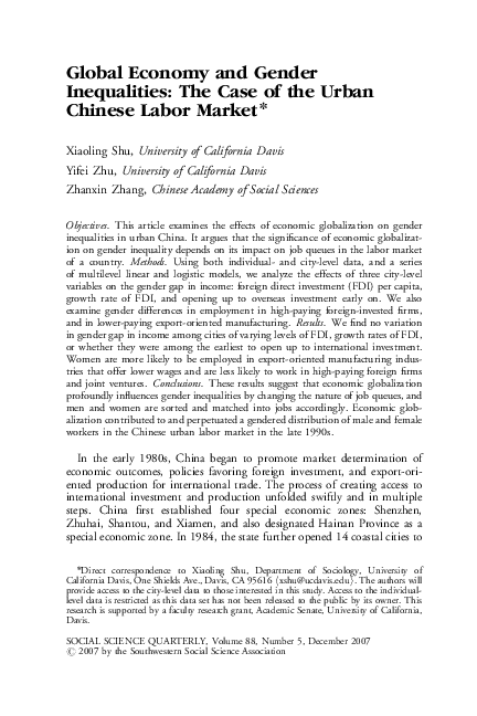 (PDF) Global Economy and Gender Inequalities: The Case of the Urban ...