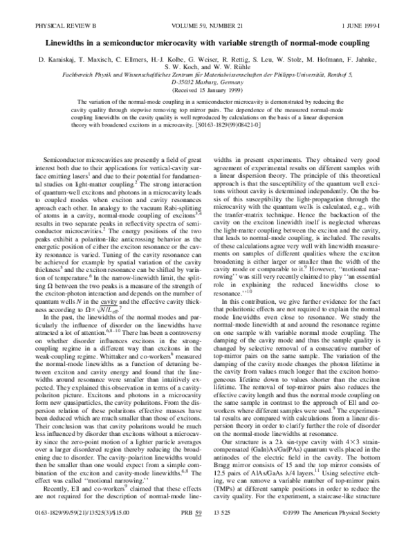 (PDF) Linewidths in a semiconductor microcavity with variable strength ...