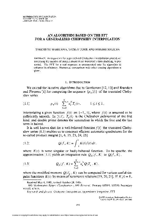 (PDF) An Algorithm Based on the FFT for a Generalized Chebyshev ...