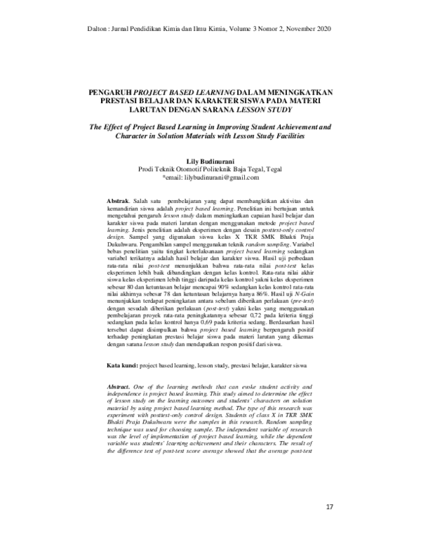(PDF) Pengaruh Project Based Learning Dalam Meningkatkan Prestasi ...