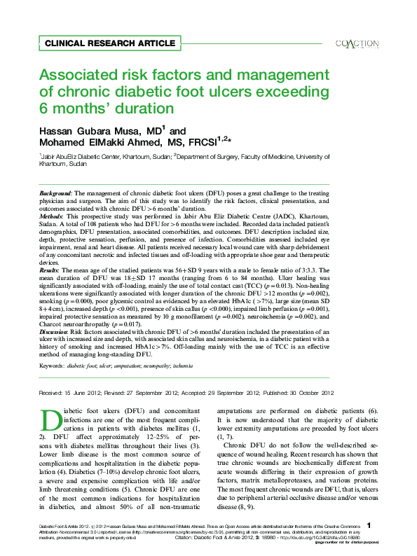 (PDF) Associated risk factors and management of chronic diabetic foot ...