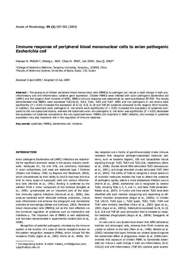 (PDF) Immune response of peripheral blood mononuclear cells to avian ...