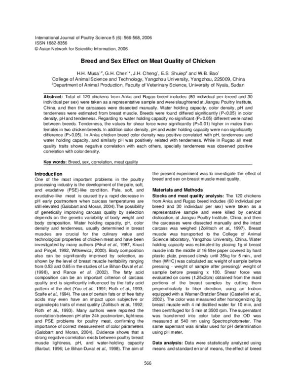 (PDF) Breed and Sex Effect on Meat Quality of Chicken