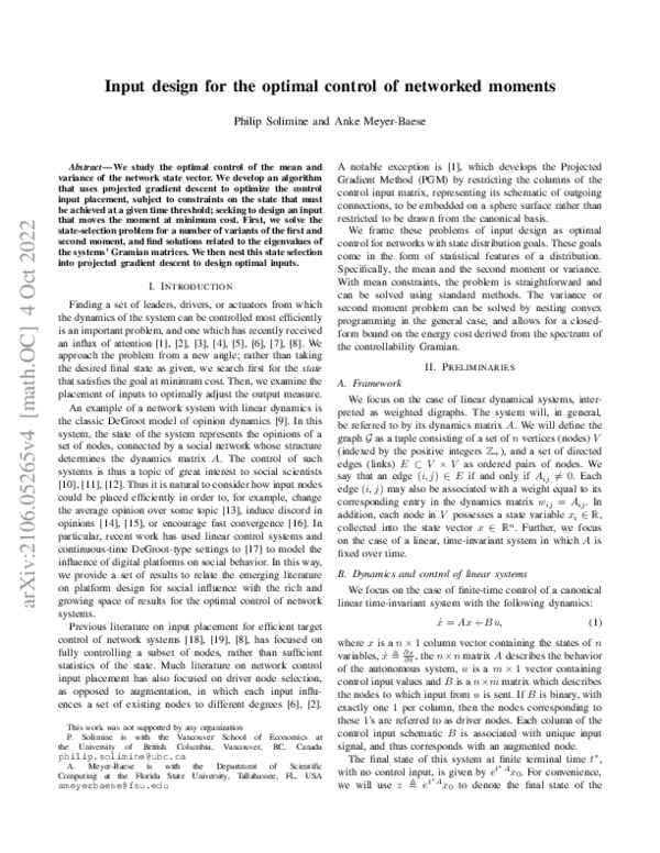 (PDF) Input design for the optimal control of networked moments
