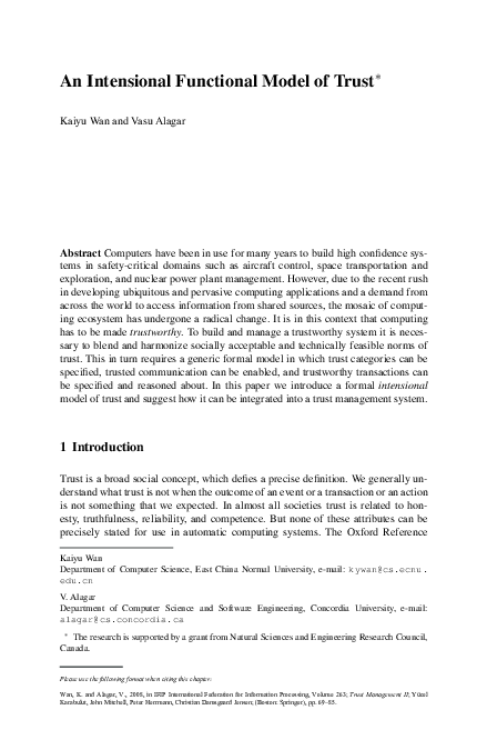 (PDF) An Intensional Functional Model of Trust