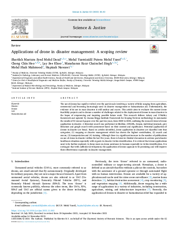 (PDF) Applications of drone in disaster management: A scoping review