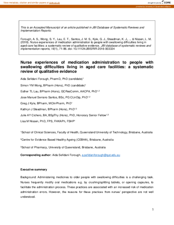 (PDF) Nurse experiences of medication administration to people with ...
