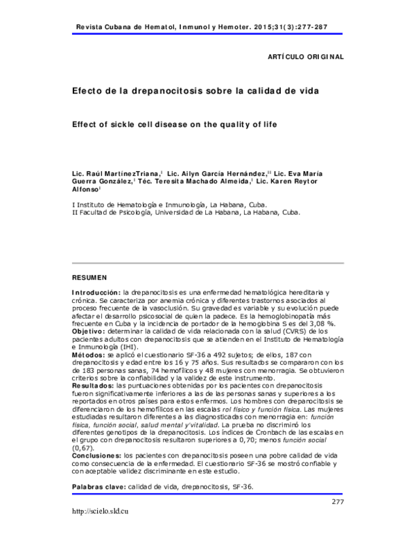 (PDF) Effect of sickle cell disease on the quality of life