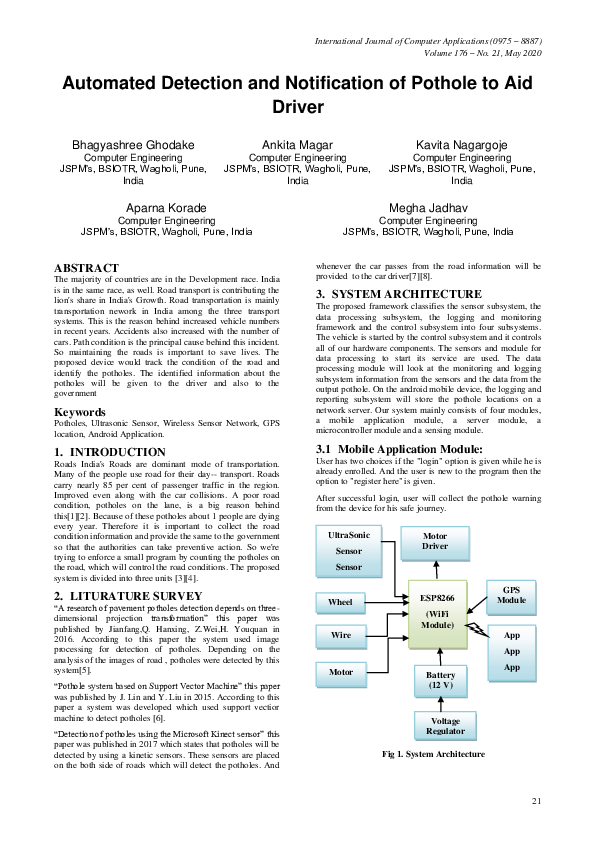 (PDF) Automated Detection and Notification of Pothole to Aid Driver
