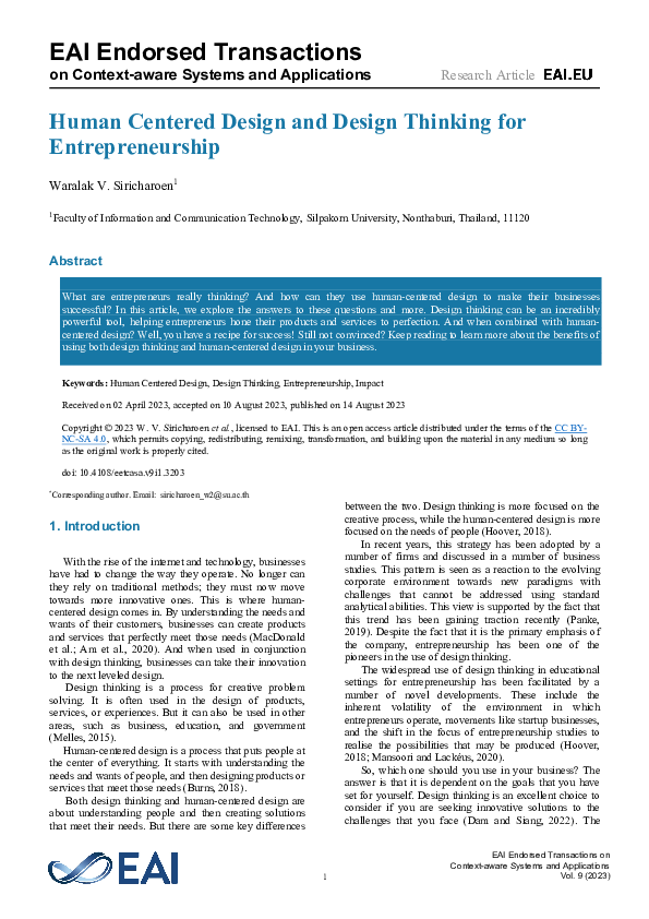 (PDF) Human Centered Design and Design Thinking for Entrepreneurship