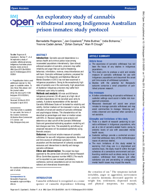 (PDF) An exploratory study of cannabis withdrawal among Indigenous ...