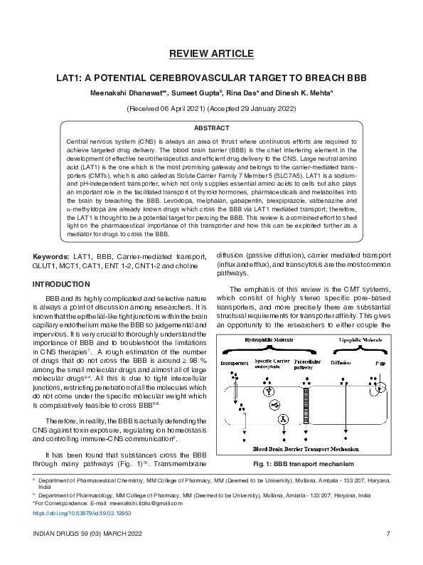 (PDF) LAT1: A Potential Cerebrovascular Target to Breach BBB