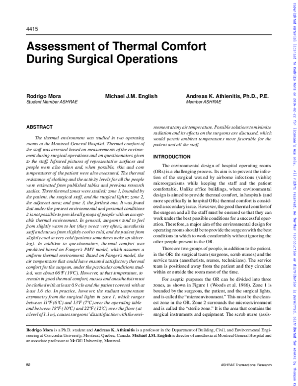 (PDF) Assessment of thermal comfort during surgical operations