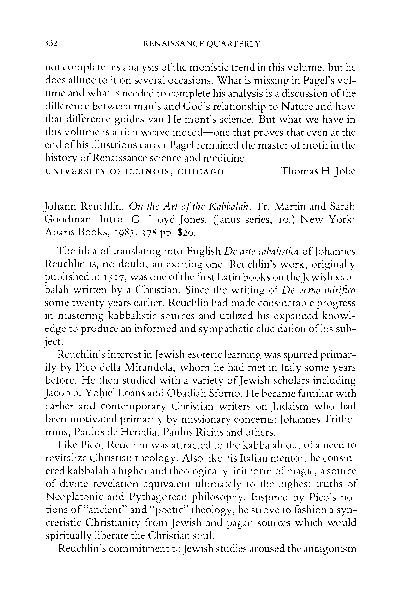 (PDF) David B. Ruderman, “Review of ‘On the Art of the Kabbalah’, by ...