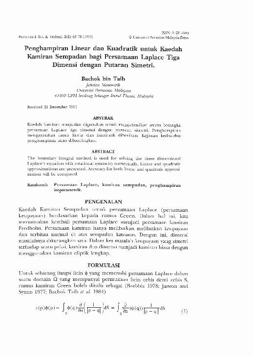 (PDF) Penghampiran Linear dan Kuadratik untuk KaedahKamiran Sempadan ...