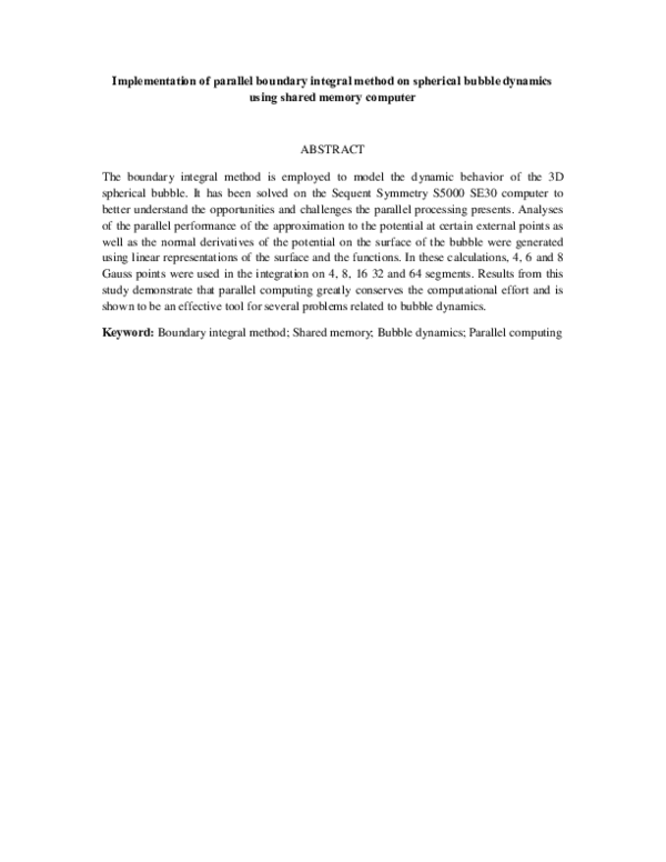 (PDF) Implementation of Parallel Boundary Integral Method on Spherical ...