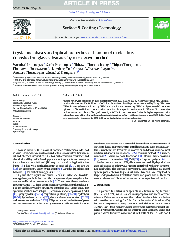 (PDF) Crystalline phases and optical properties of titanium dioxide ...