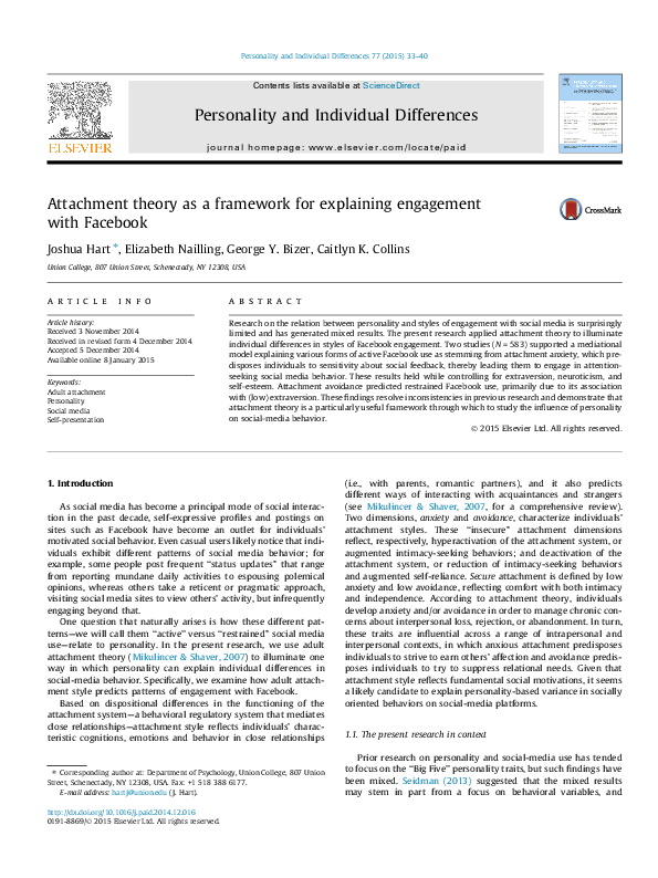 (PDF) Attachment theory as a framework for explaining engagement with ...