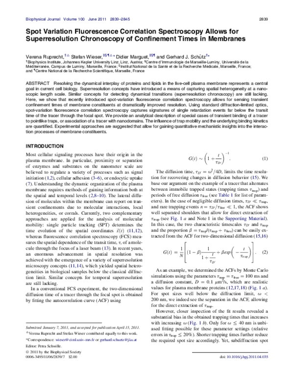 (PDF) Spot Variation Fluorescence Correlation Spectroscopy Allows for ...