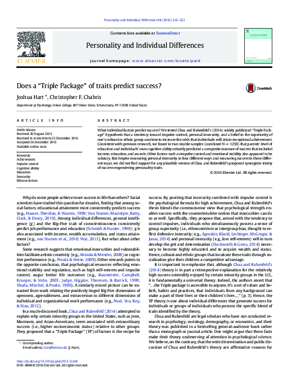 (PDF) Does a “Triple Package” of traits predict success?
